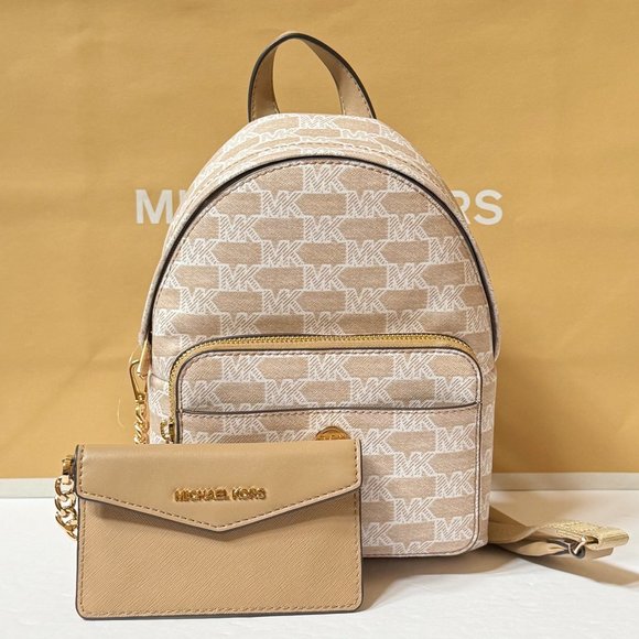 Michael Kors Maisie XS MINI 2 in 1 Backpack + Pouch Jacquard MK Camel